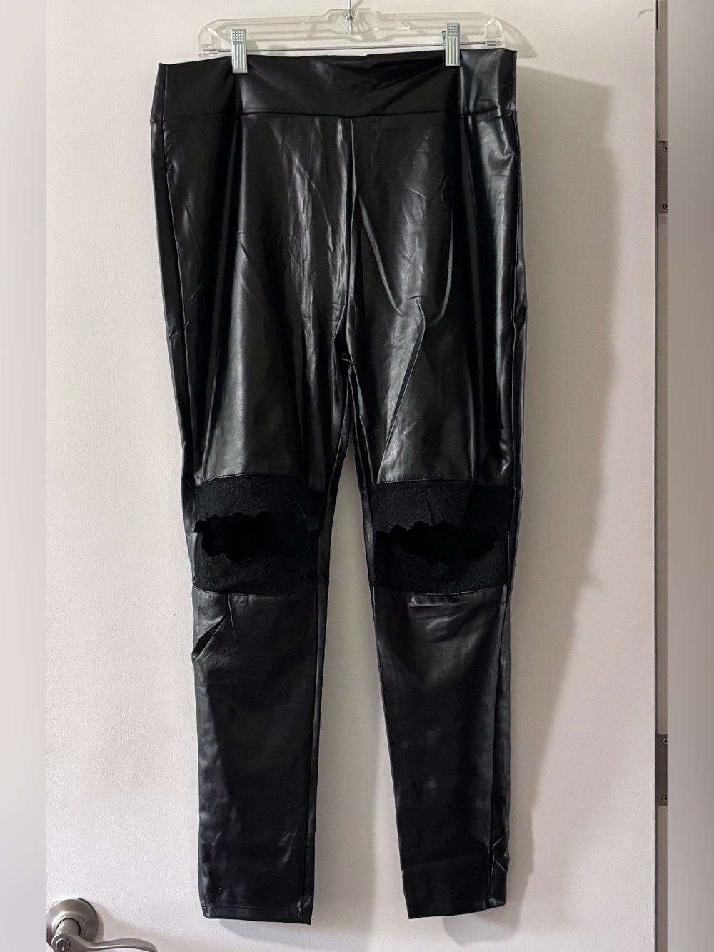 ⁠NWT Hayden Los Angeles Black Faux Leather Lace Cutout Knee Pants 1XL